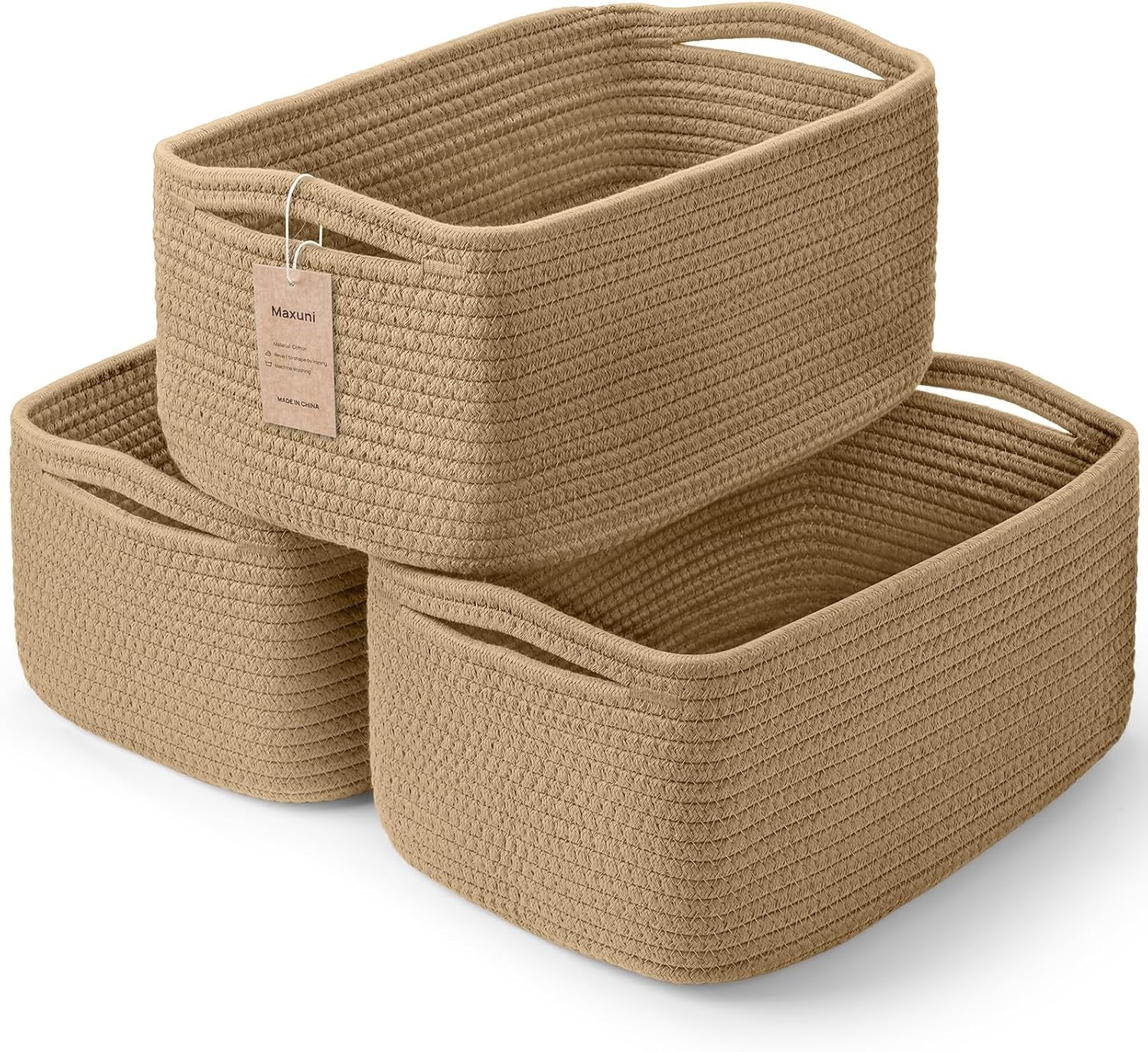 3 Pack Small Storage Baskets for Organizing, 11.8×7.8×5.1", Brown