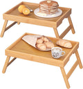 2 Pack Bamboo Bed Tray Table with Folding Legs,Breakfast Trays,Serving Tray for Food and Snack,Laptop Trays for Working(Natural)