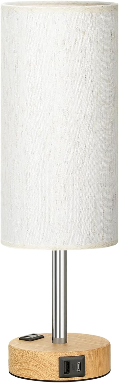 Bedside Table Lamp for Bedroom - Dimmable Touch, USB A+C, AC Outlet