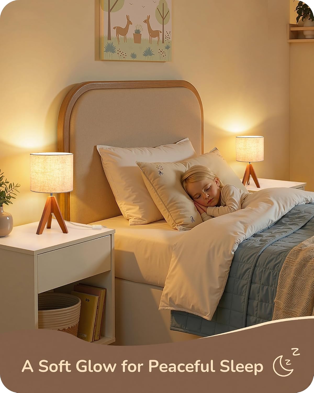 Tripod Table Lamp, Small Cute Bedside Lamp, 14.2 Inch, E26 Base
