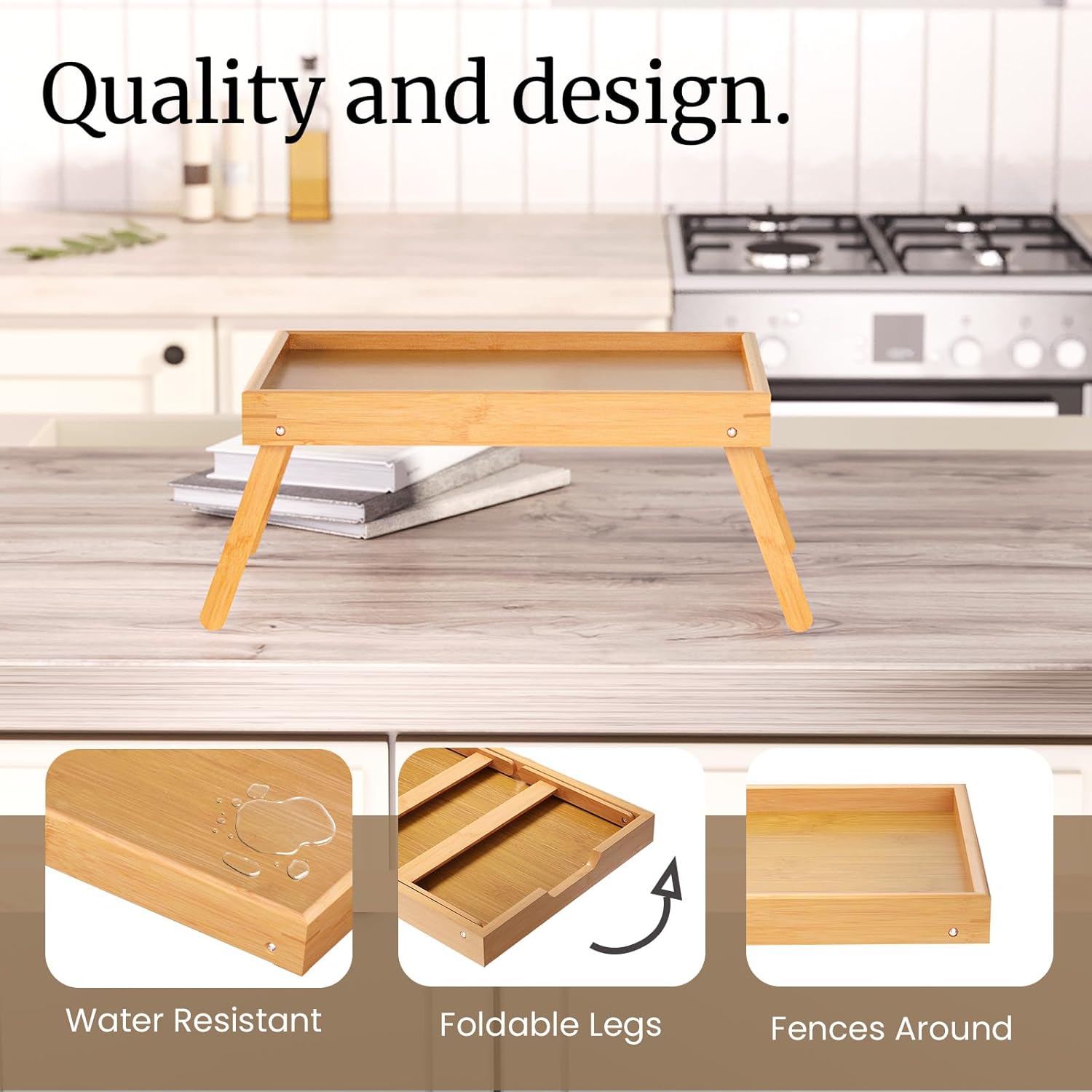 2 Pack Bamboo Bed Tray Table with Folding Legs,Breakfast Trays,Serving Tray for Food and Snack,Laptop Trays for Working(Natural)