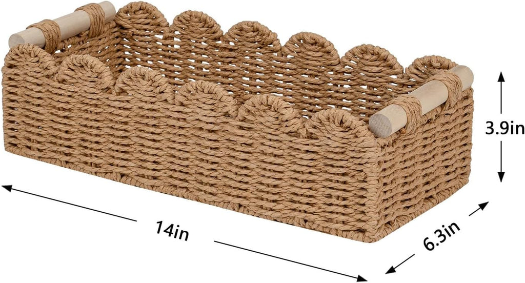 Scalloped Toilet Paper Storage Basket W/Handle for Home Decor