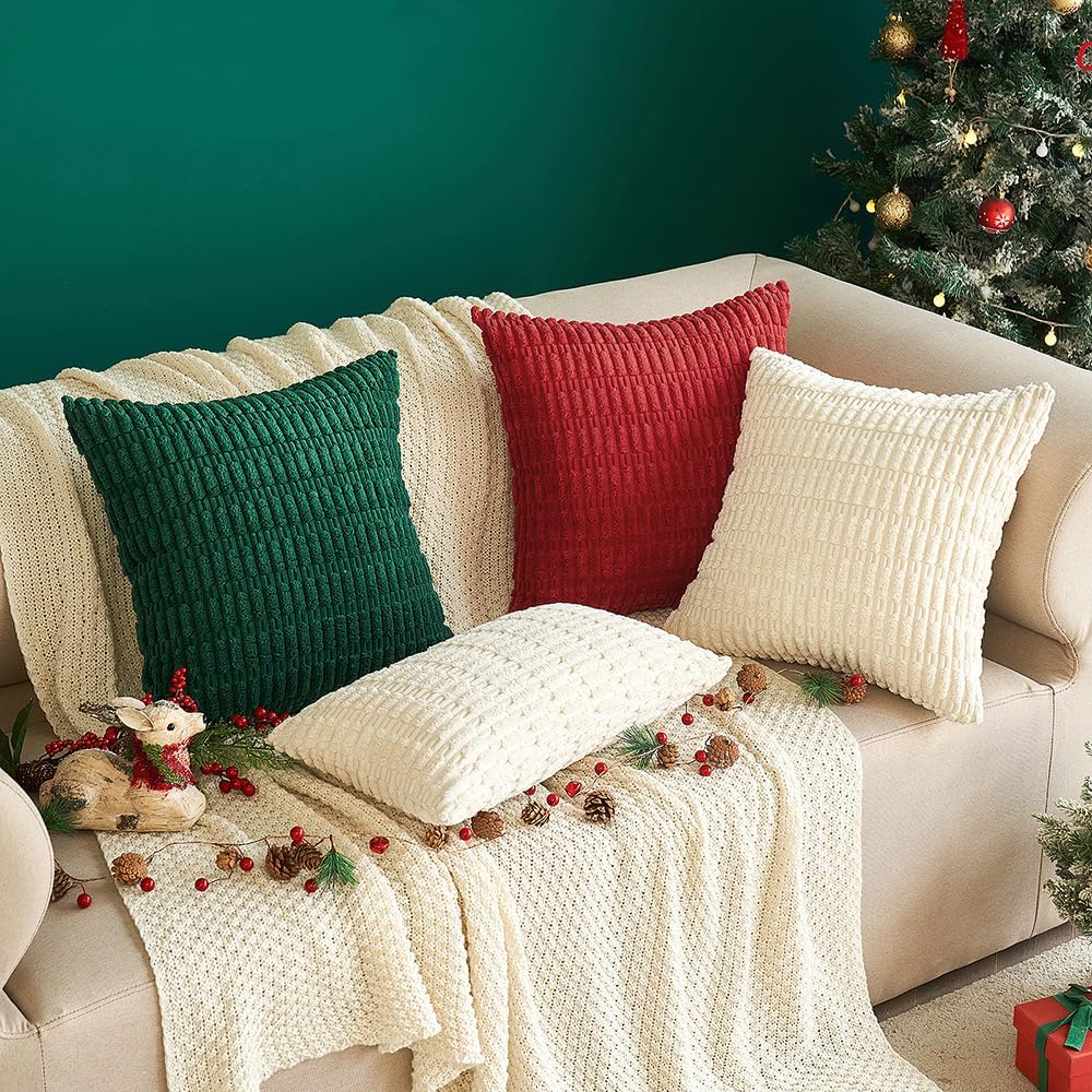 Corduroy Decorative Throw Pillow Covers 18X18 Cream White Pack of 2