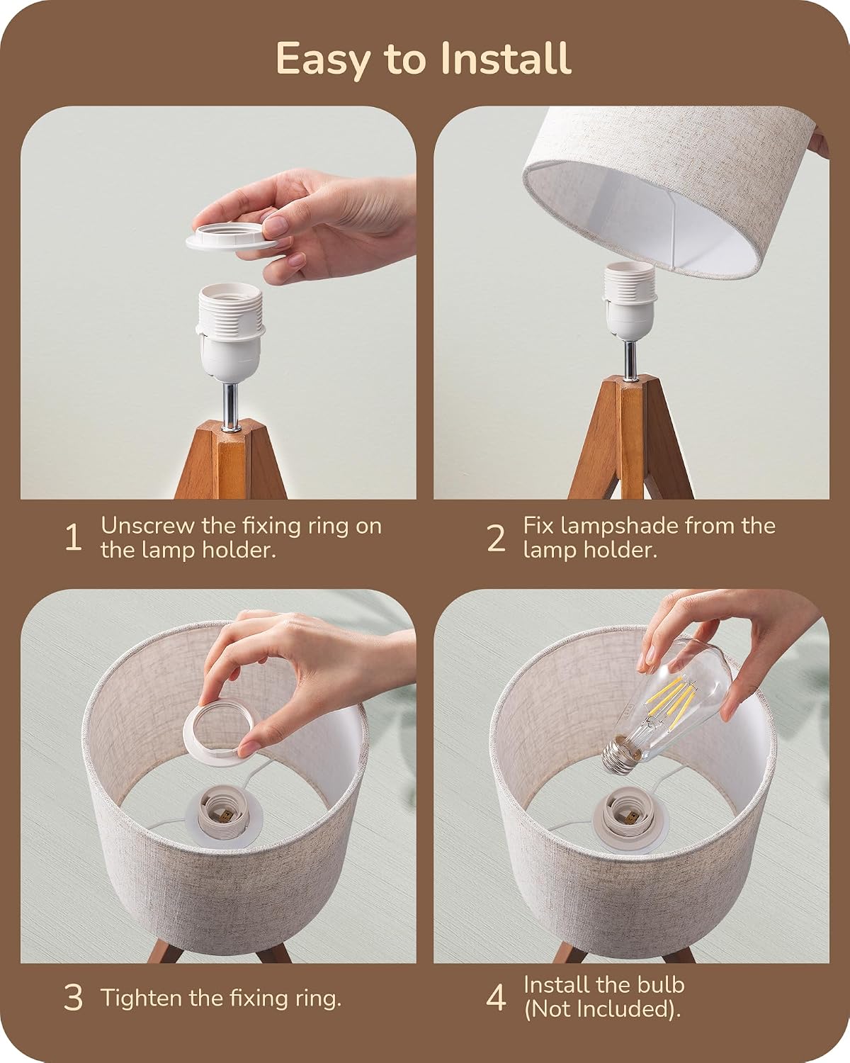 Tripod Table Lamp, Small Cute Bedside Lamp, 14.2 Inch, E26 Base