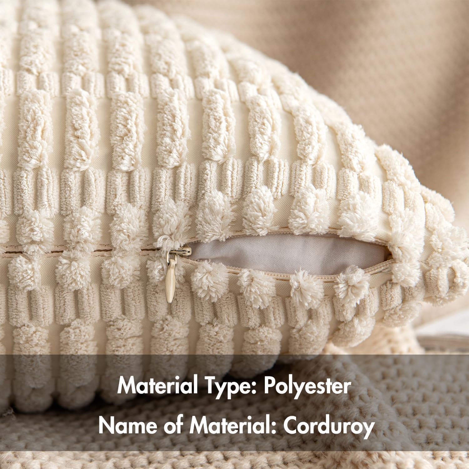 Corduroy Decorative Throw Pillow Covers 18X18 Cream White Pack of 2