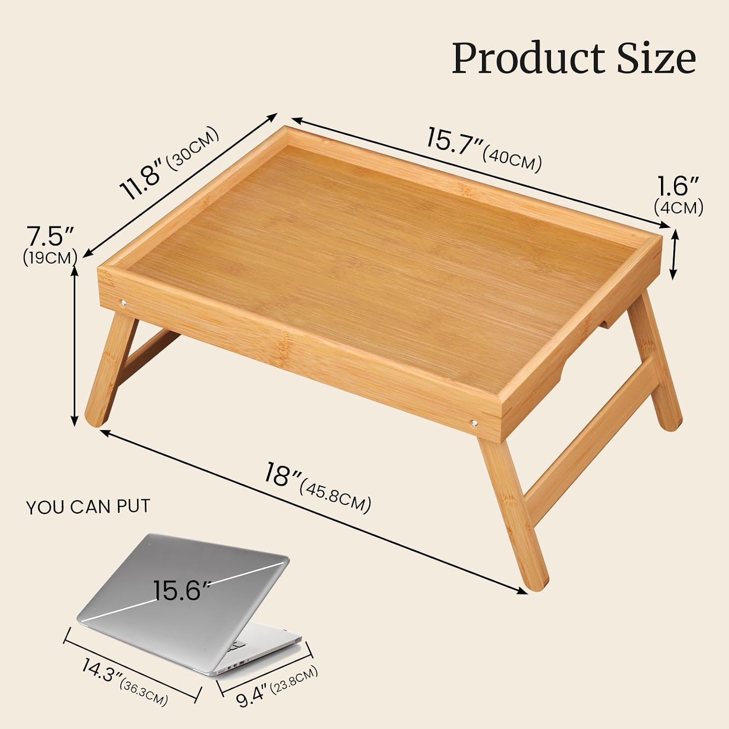 2 Pack Bamboo Bed Tray Table with Folding Legs,Breakfast Trays,Serving Tray for Food and Snack,Laptop Trays for Working(Natural)