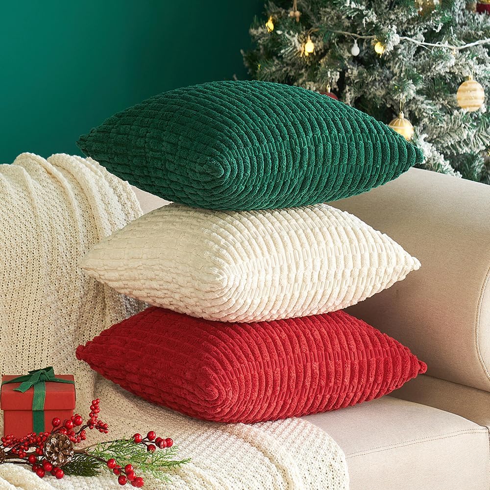 Corduroy Decorative Throw Pillow Covers 18X18 Cream White Pack of 2