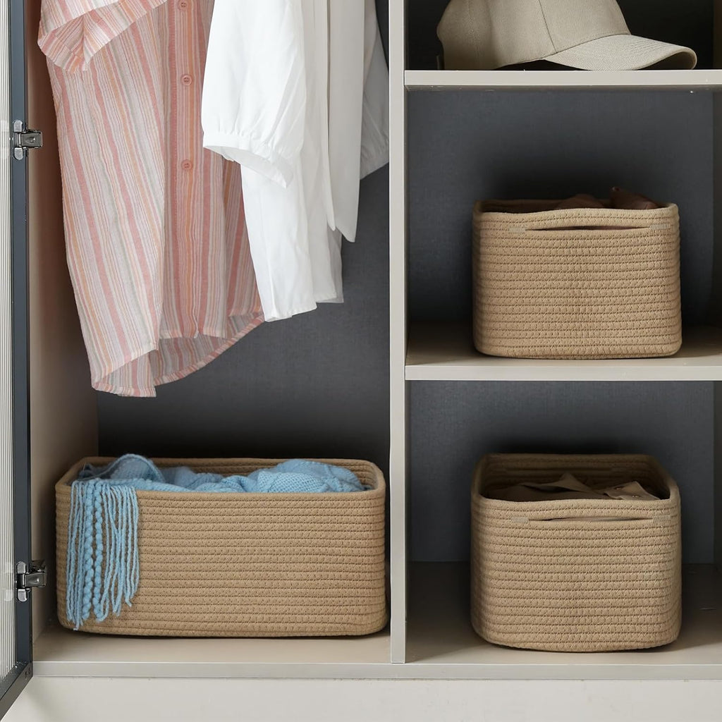 3 Pack Small Storage Baskets for Organizing, 11.8×7.8×5.1", Brown