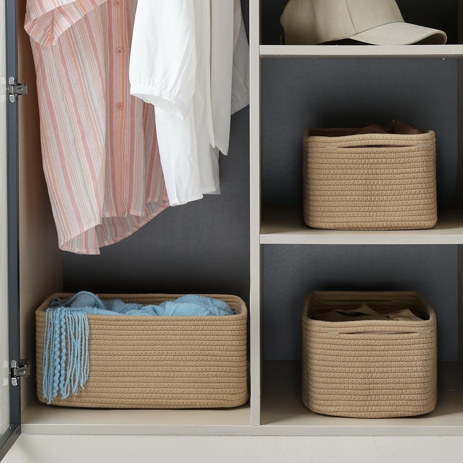 3 Pack Small Storage Baskets for Organizing, 11.8×7.8×5.1", Brown