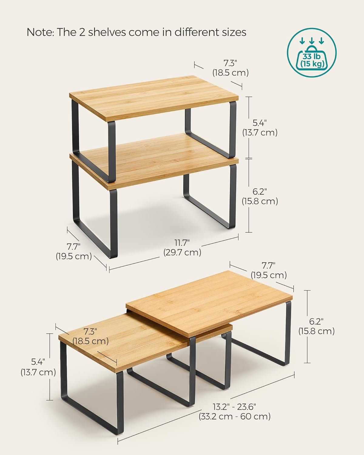 SONGMICS Cabinet Organizer Shelf, Set of 2 Spice Rack, Kitchen Storage