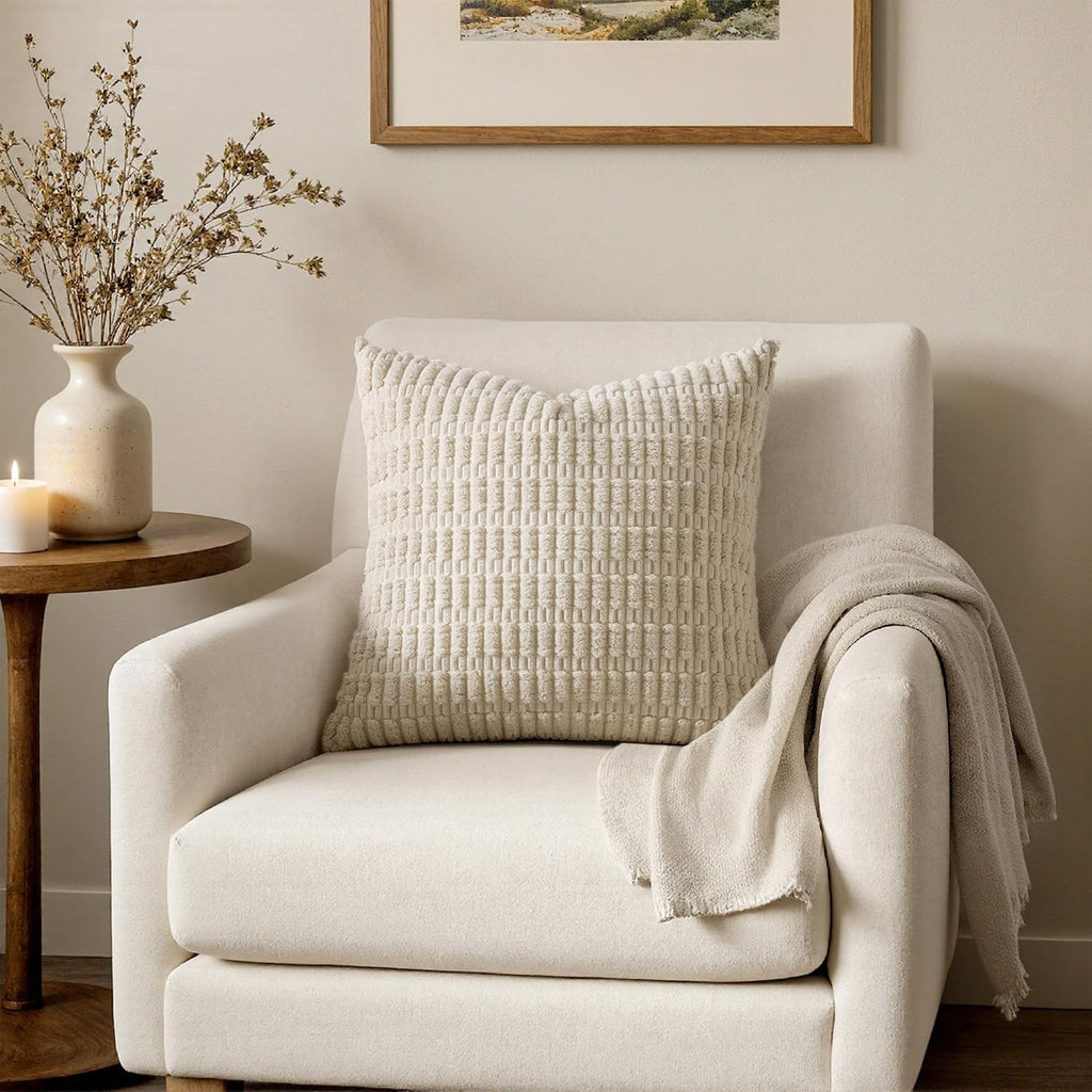 Corduroy Decorative Throw Pillow Covers 18X18 Cream White Pack of 2