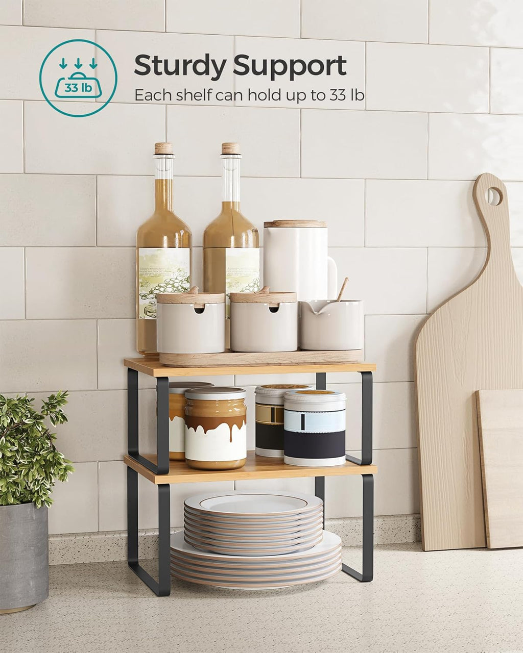 SONGMICS Cabinet Organizer Shelf, Set of 2 Spice Rack, Kitchen Storage