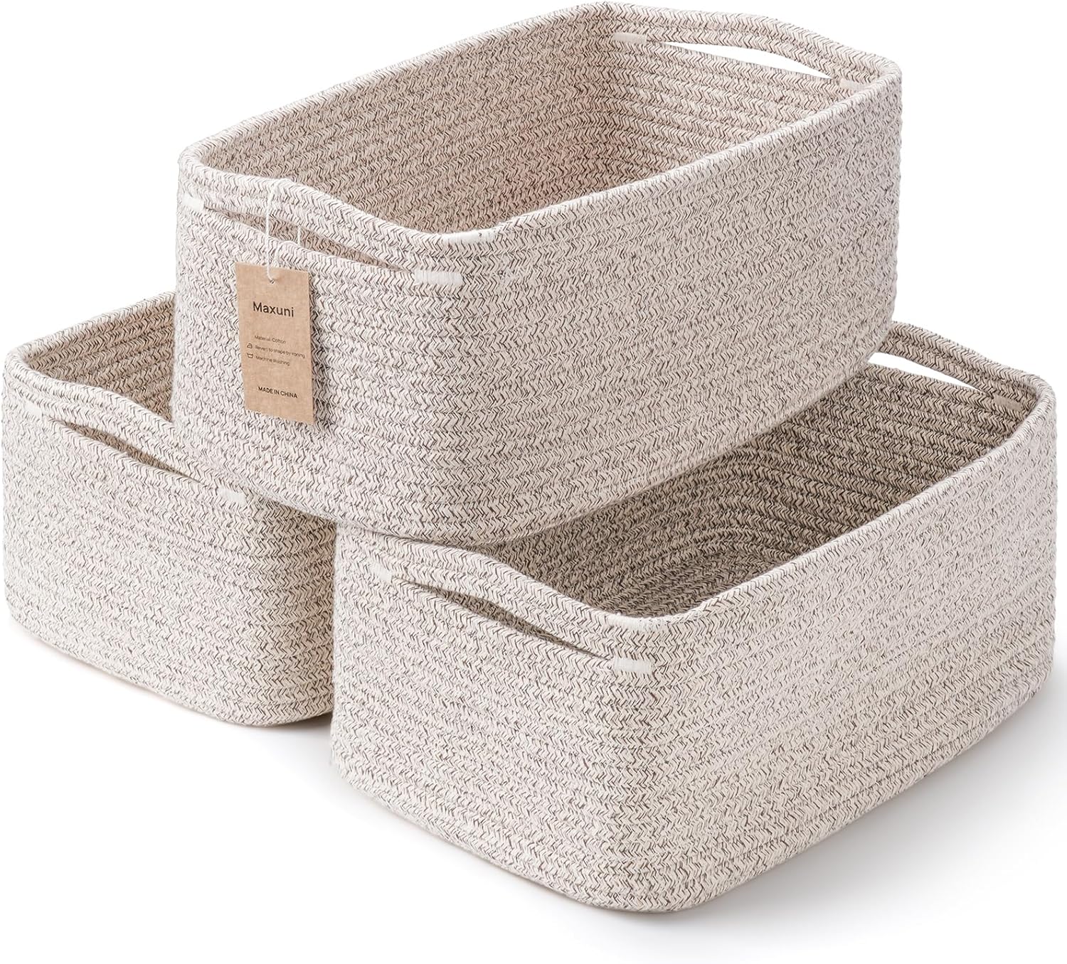 3 Pack Small Storage Baskets for Organizing, 11.8×7.8×5.1", Brown