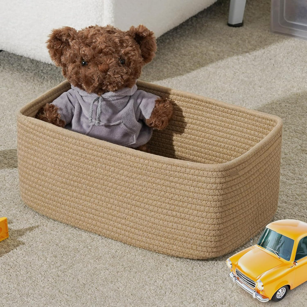3 Pack Small Storage Baskets for Organizing, 11.8×7.8×5.1", Brown
