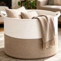 Large Woven Blanket Basket,65L Cotton Rope Laundry Basket