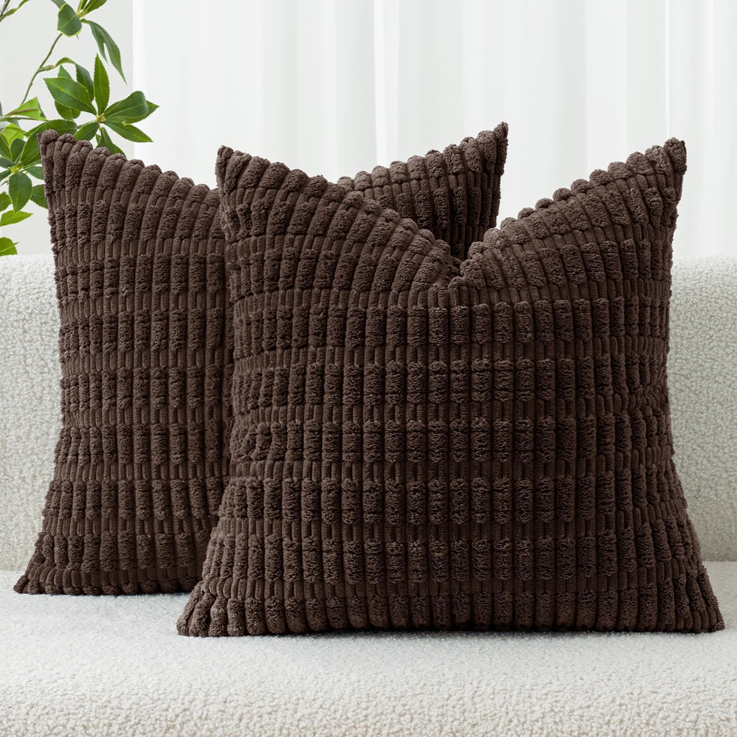 Corduroy Decorative Throw Pillow Covers 18X18 Cream White Pack of 2