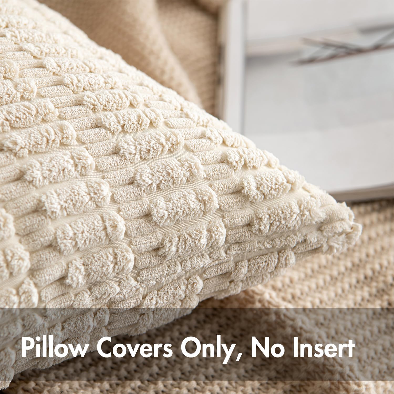 Corduroy Decorative Throw Pillow Covers 18X18 Cream White Pack of 2