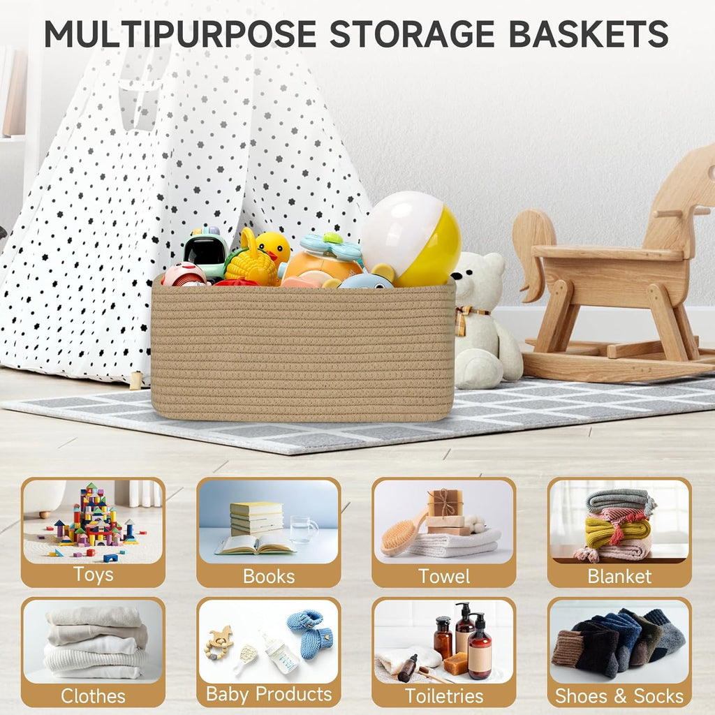 3 Pack Small Storage Baskets for Organizing, 11.8×7.8×5.1", Brown