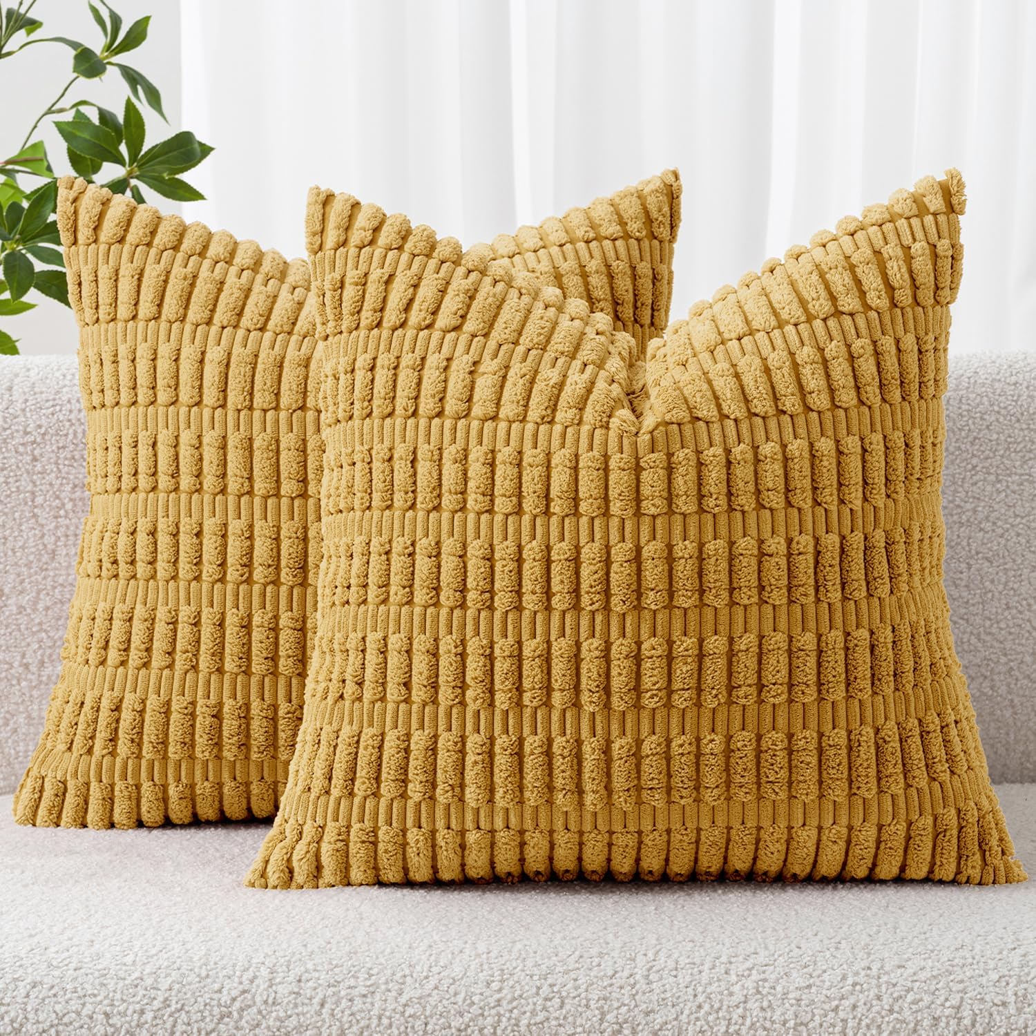 Corduroy Decorative Throw Pillow Covers 18X18 Cream White Pack of 2