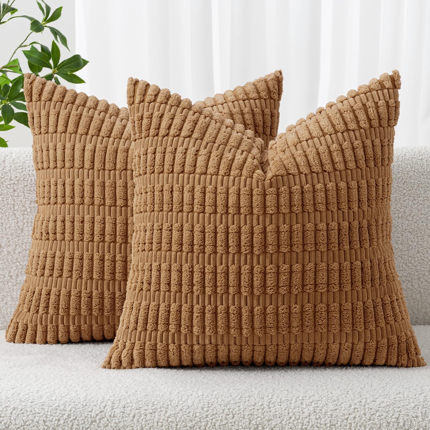 Corduroy Decorative Throw Pillow Covers 18X18 Cream White Pack of 2