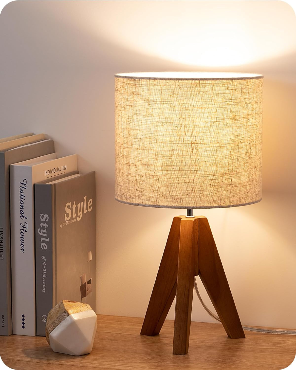 Tripod Table Lamp, Small Cute Bedside Lamp, 14.2 Inch, E26 Base