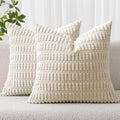 Corduroy Decorative Throw Pillow Covers 18X18 Cream White Pack of 2