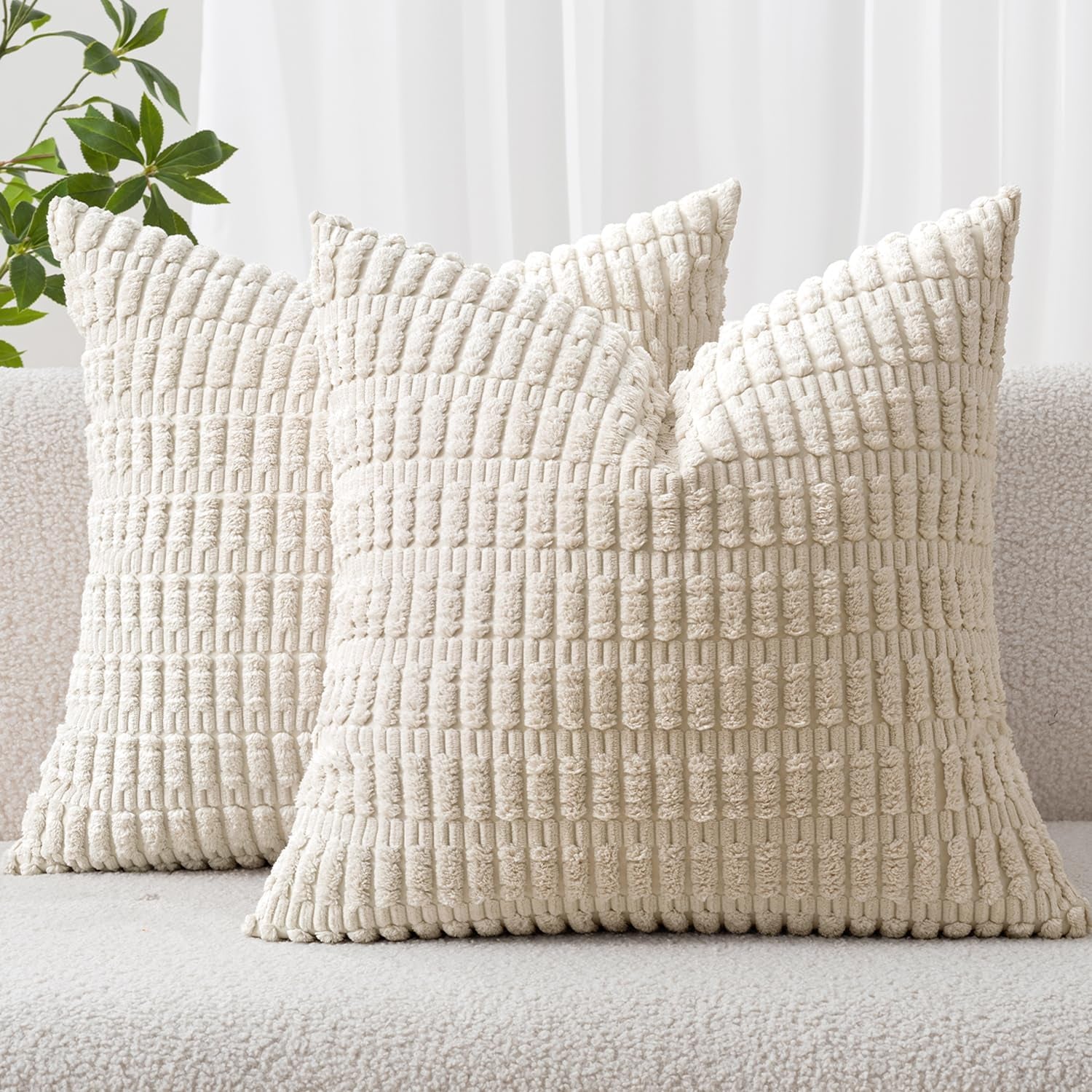 Corduroy Decorative Throw Pillow Covers 18X18 Cream White Pack of 2