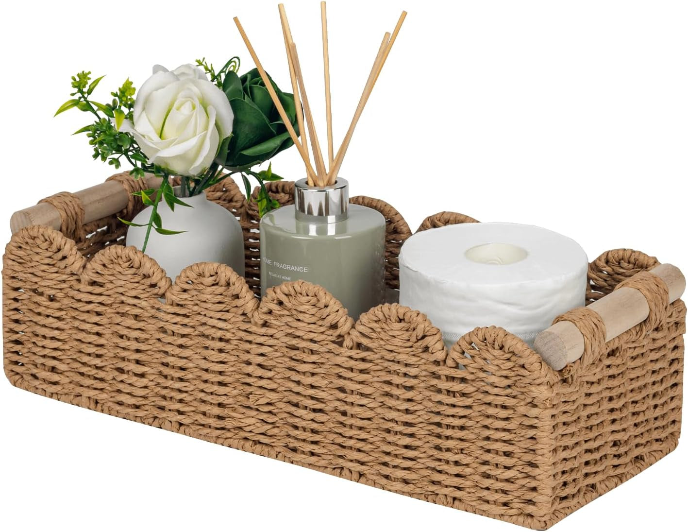 Scalloped Toilet Paper Storage Basket W/Handle for Home Decor